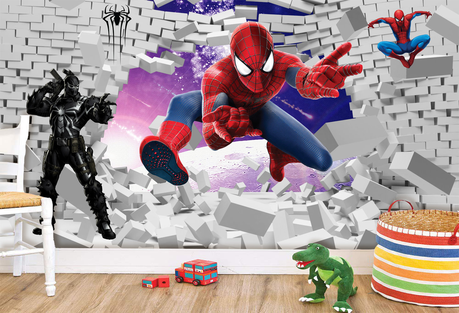 Tranh dán tường người nhện 3D dành cho phòng bé, các nhân vật siêu anh hùng 2164
